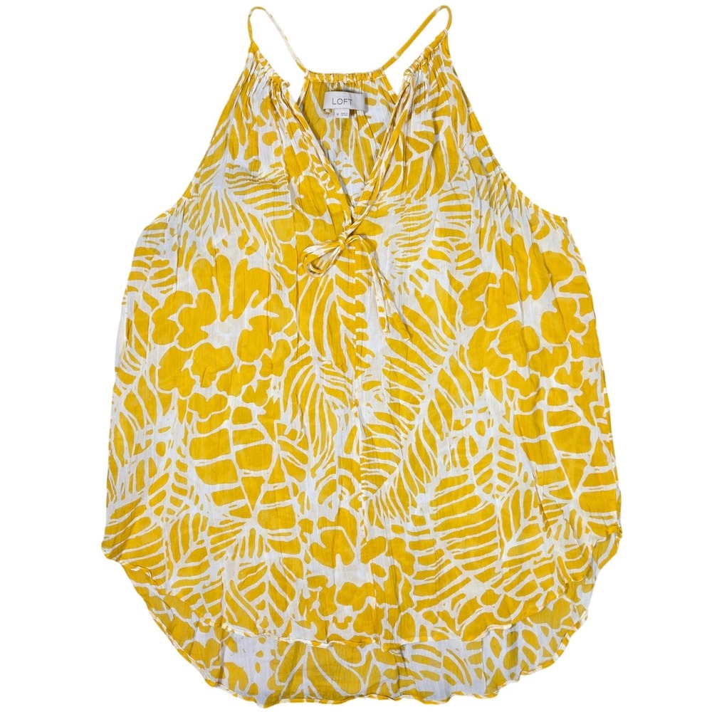 LOFT Womens Yellow White Tropical Palm Print‎ Cotton Halter Tank Top Sz M 365062